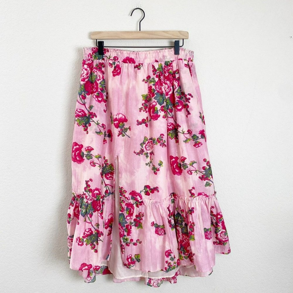 LoveShackFancy Pink Floral Maxi Skirt